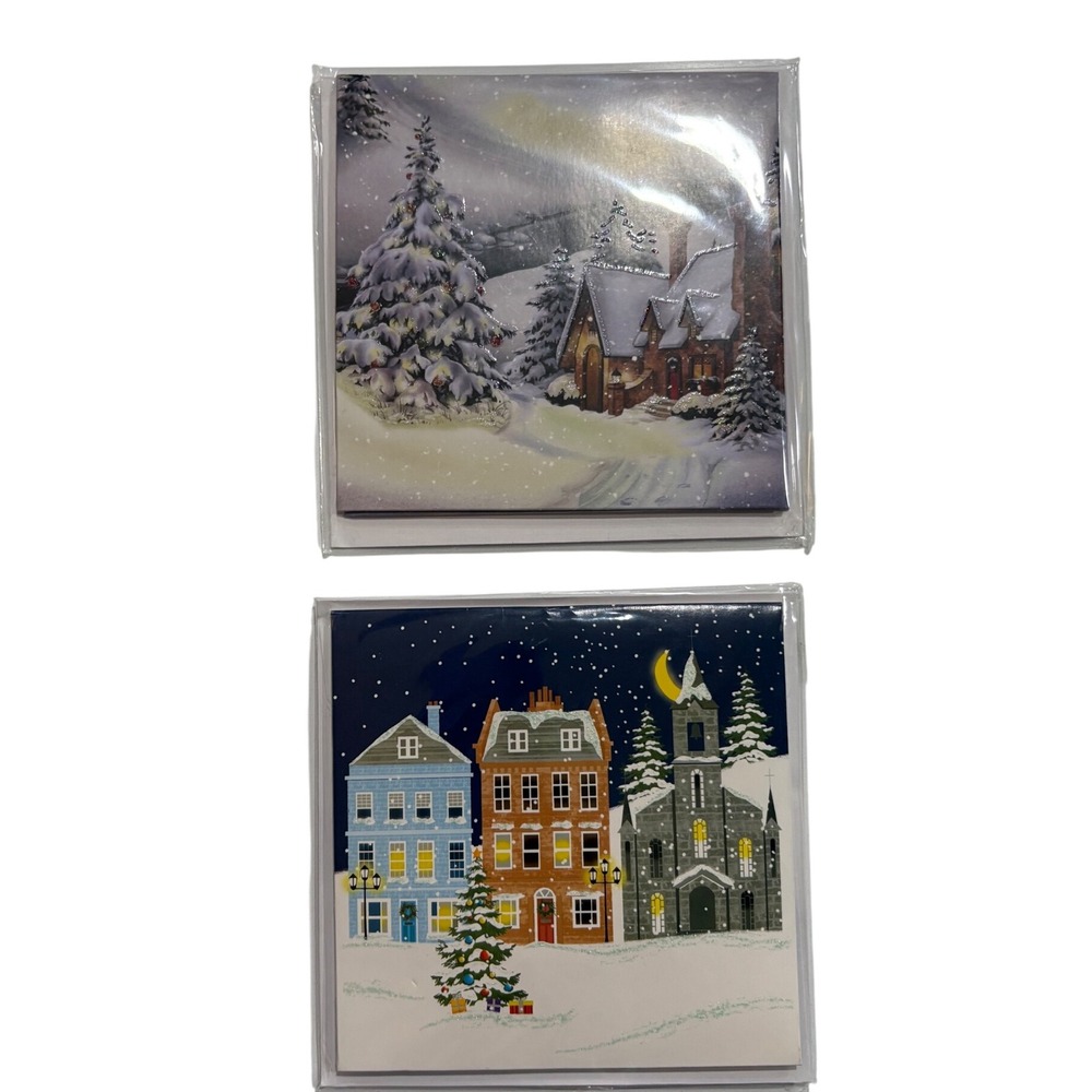 2 Vtg Christmas Pop Up Cards Village Midnight‎ Glow Holiday Winter Decor